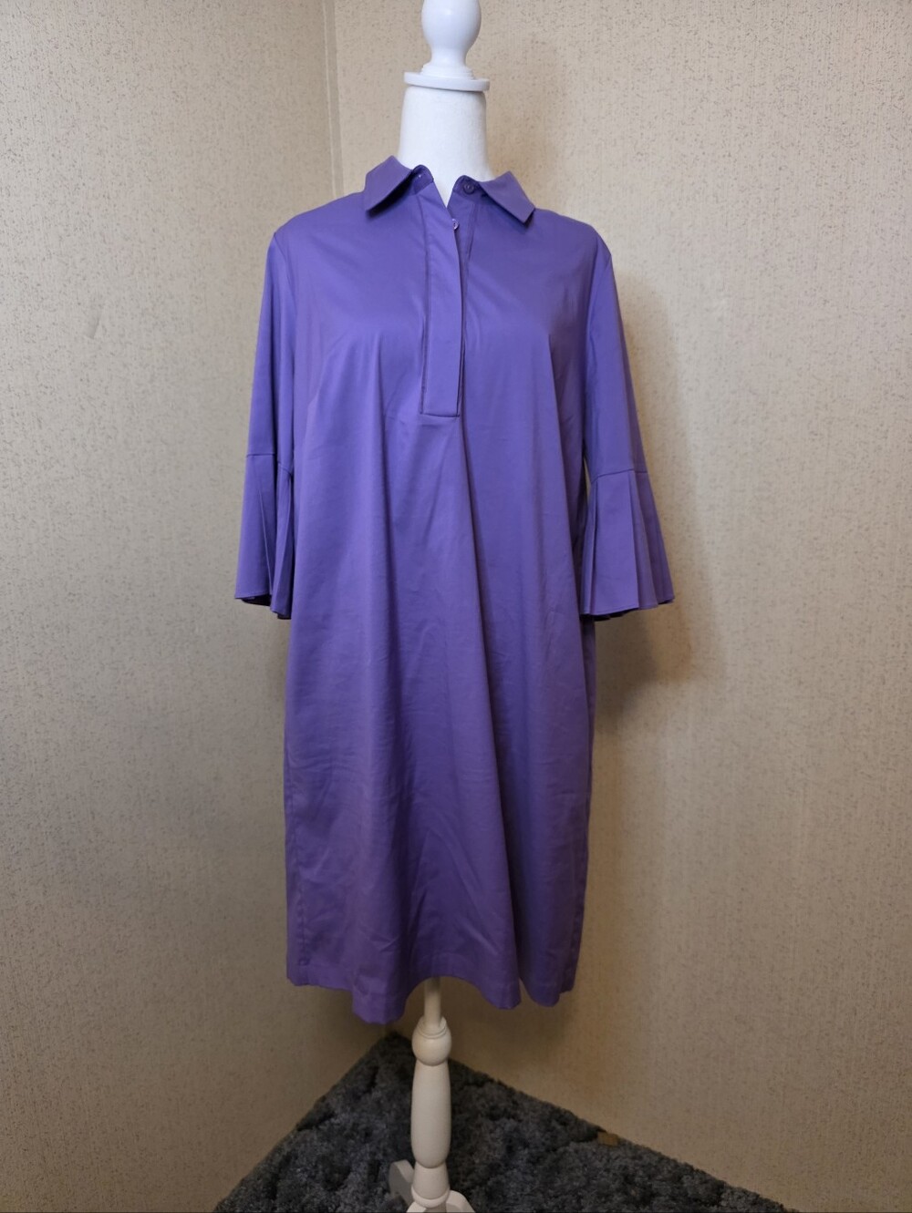 Chico's Vibrant Parisian Purple Pleated Ruffle Sleeve Shift Dress